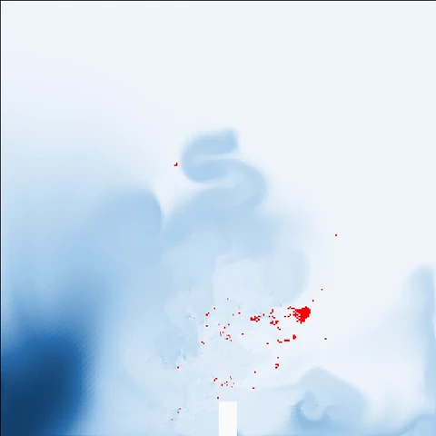Round 3: the surface smears out, many red out-of-bounds cells