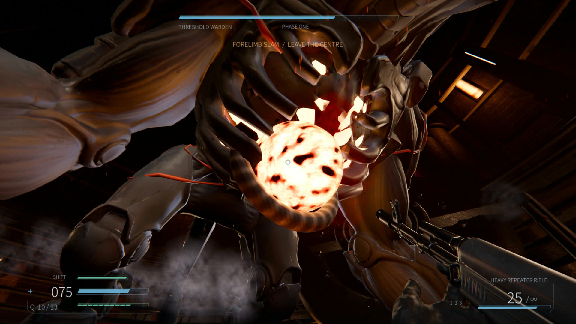 The Warden's molten core bursts in a flash of fire