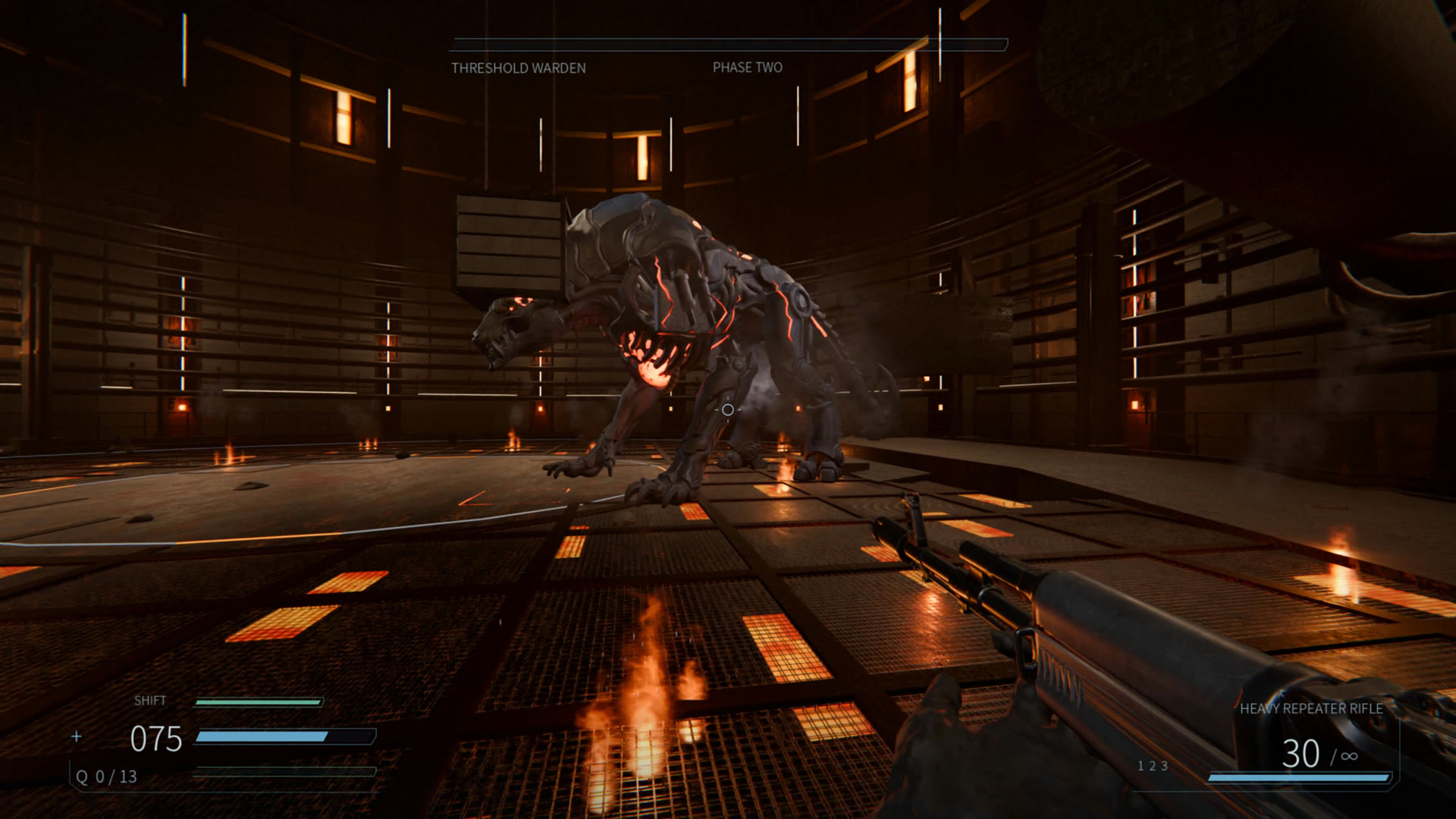 The final moments before the Warden collapses onto the grating above the furnace
